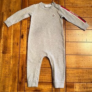 Moncler Size 12/18M Boy Girl Gray Pique Pagliaccetto Romper One-Piece